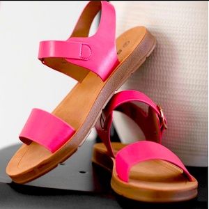 Soda Women's Hot Pink Two-Strap Sandals